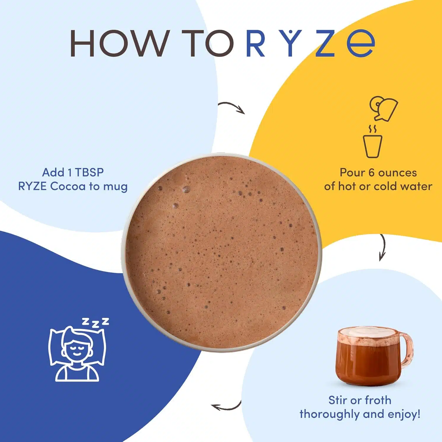 RYZE SUPERFOODS Mushroom Hot Cocoa Melatonin Sleep Supplement, Keto Cocoa Powder with Reishi Mushroom, Melatonin, Glycine, Cacao, L-Theanine, Chicory to Help Fall Asleep and Stay Asleep, 20 Servings5